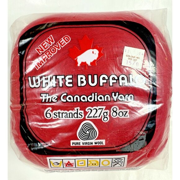 White Buffalo Pure Virgin Wool Canadian Red Yarn 1 Cake NOS 6 Strands 227g 8 oz - Picture 1 of 4